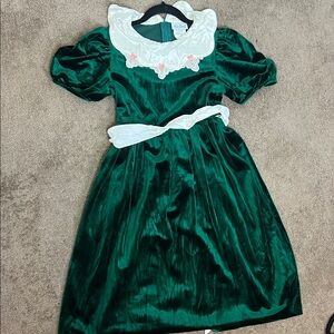Rare Editions Green Velvet Dress with White Accents girls church party